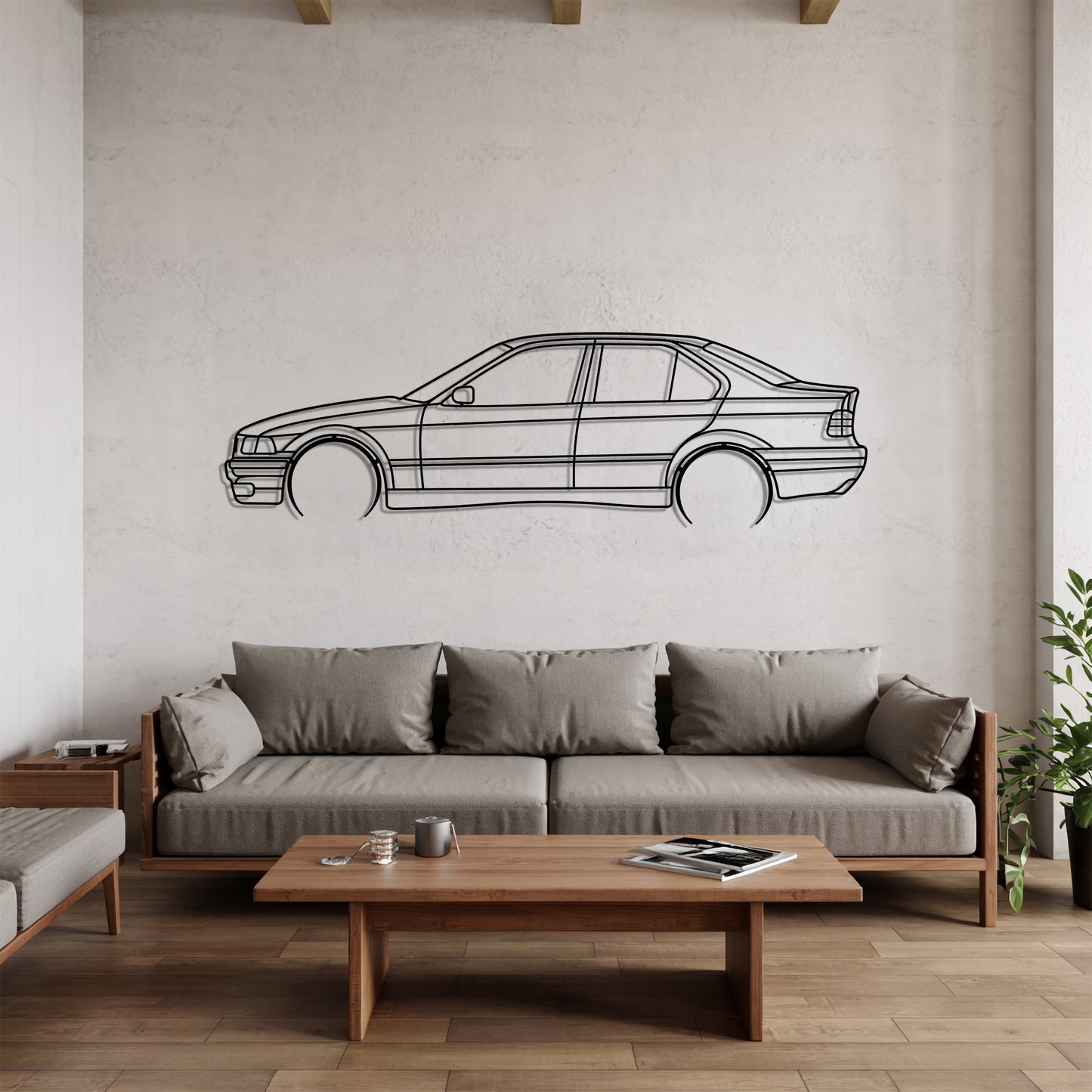 E36 sedan Detailed - Car Metal Silhouette Wall Art - Car Enthusiast Gift - Laser-cut Garage Decor