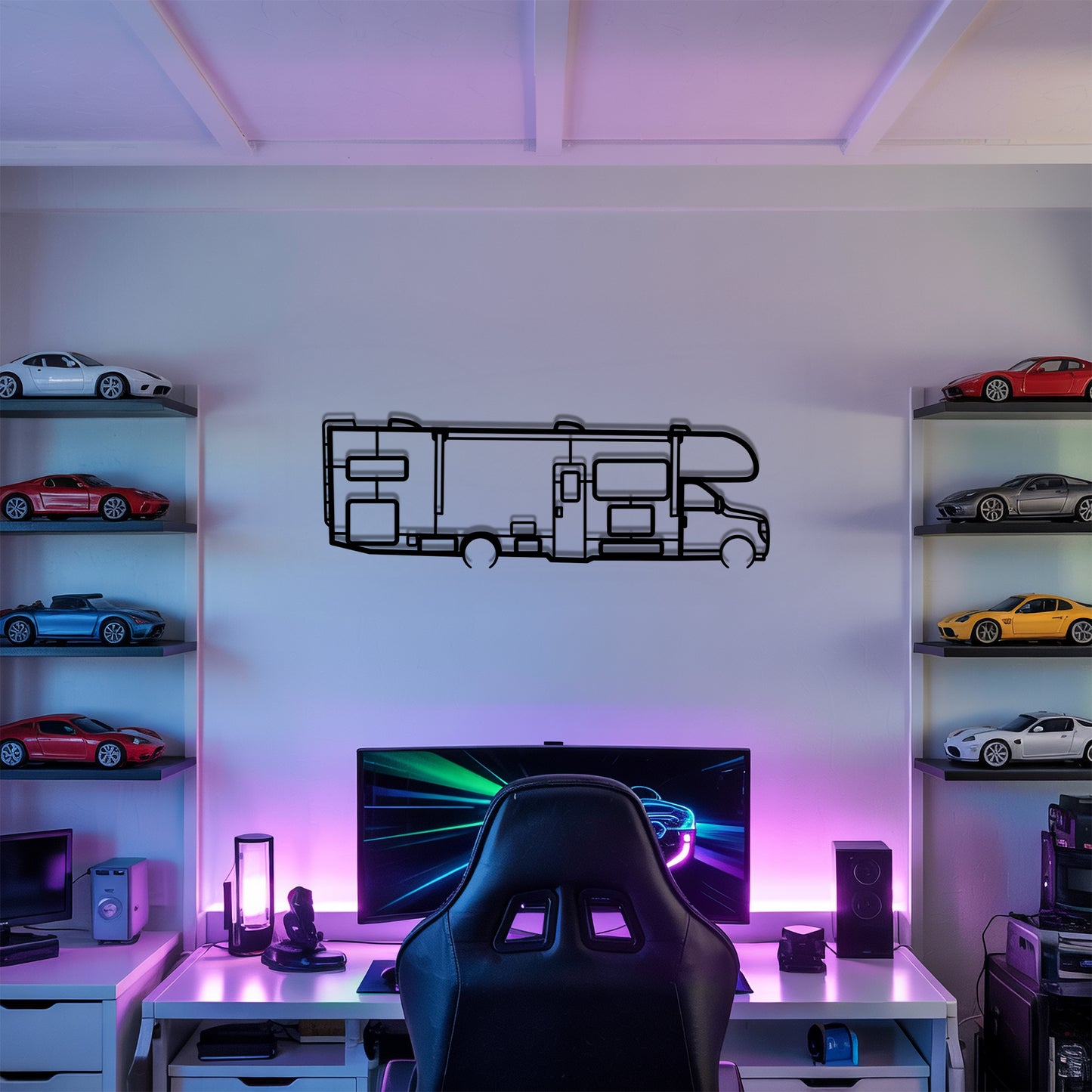 Four Winds 31E - Camper/RV Silhouette - Motorhome Metal Wall Art - Laser-Cut Camping Decor - Road Trip Life