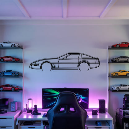 Corvette C4 Detailed - Car Metal Silhouette Wall Art - Car Enthusiast Gift - Laser-cut Garage Decor