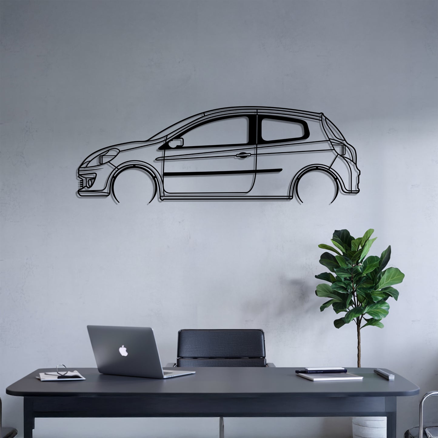 Clio III 2-door Detailed - Car Metal Silhouette Wall Art - Car Enthusiast Gift - Laser-cut Garage Decor